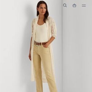 Ralph Lauren Pointelle Linen Puff-Sleeve Cardigan